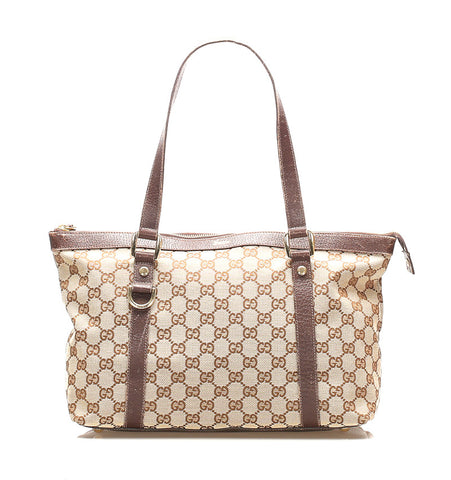 グッチ GGキャンバス ブラウン 茶 キャンバス レザー トートバッグ レディース GUCCI 中古