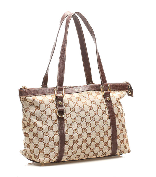 グッチ GGキャンバス ブラウン 茶 キャンバス レザー トートバッグ レディース GUCCI 中古