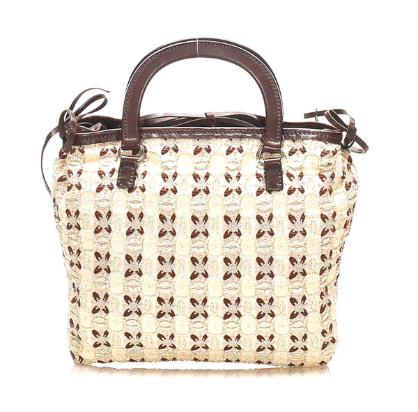 プラダ BN0710 アイボリー ブラウン ナイロン レザー ハンドバッグ レディース PRADA 中古