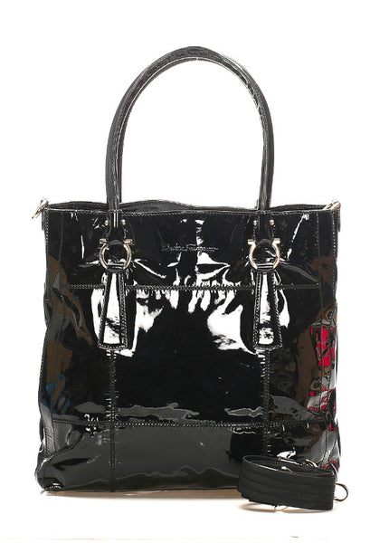 サルヴァトーレフェラガモ ガンチーニ DY-21 7471 ブラック 黒 エナメル ハンドバッグ ショルダーバッグ 2WAY レディース Salvatore Ferragamo 中古