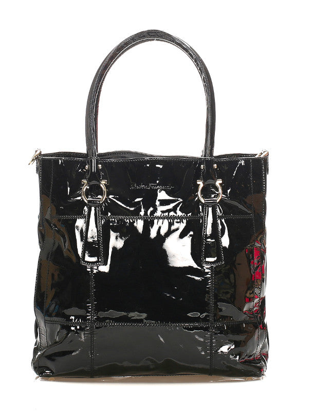 サルヴァトーレフェラガモ ガンチーニ DY-21 7471 ブラック 黒 エナメル ハンドバッグ ショルダーバッグ 2WAY レディース Salvatore Ferragamo 中古