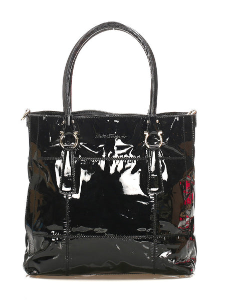 サルヴァトーレフェラガモ ガンチーニ DY-21 7471 ブラック 黒 エナメル ハンドバッグ ショルダーバッグ 2WAY レディース Salvatore Ferragamo 中古