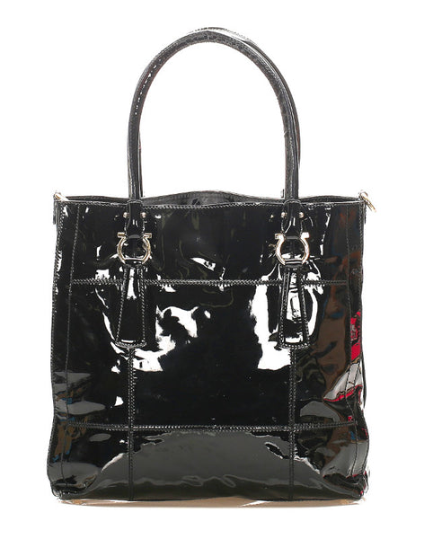 サルヴァトーレフェラガモ ガンチーニ DY-21 7471 ブラック 黒 エナメル ハンドバッグ ショルダーバッグ 2WAY レディース Salvatore Ferragamo 中古