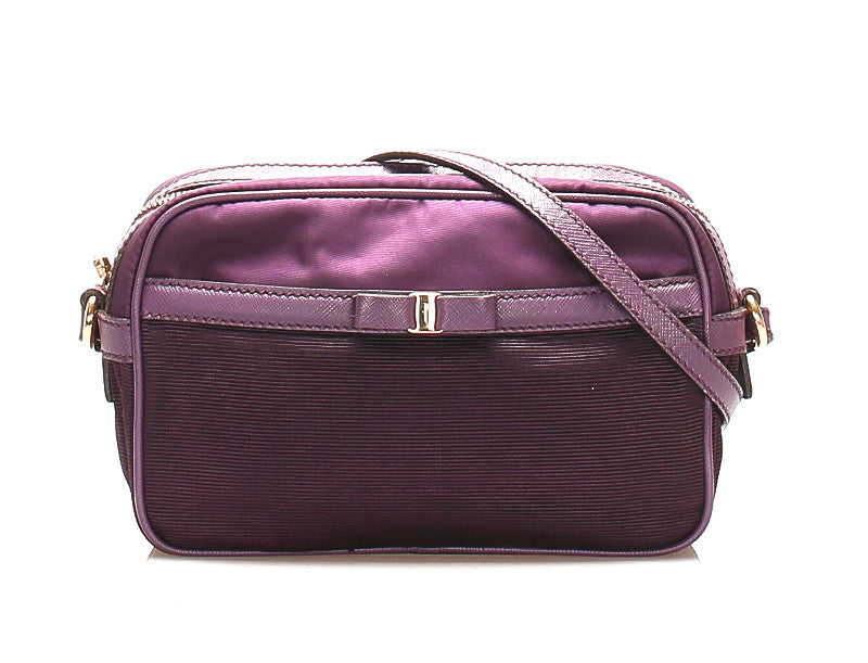サルヴァトーレフェラガモ ヴァラリボン AU-21/0172 パープル ナイロン ショルダーバッグ レディース Salvatore Ferragamo 中古