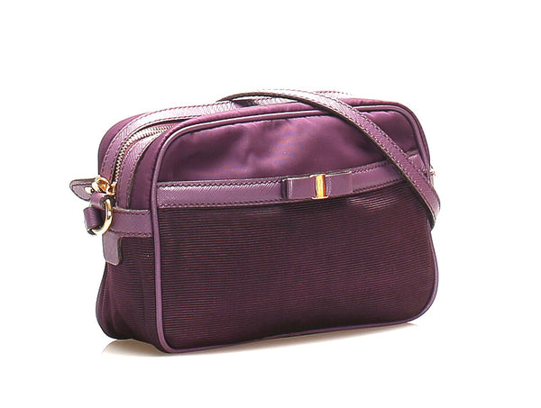 サルヴァトーレフェラガモ ヴァラリボン AU-21/0172 パープル ナイロン ショルダーバッグ レディース Salvatore Ferragamo 中古