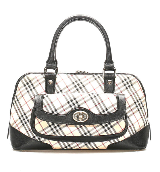バーバリー ノバチェック ベージュ ブラック キャンバス レザー ハンドバッグ レディース BURBERRY 中古