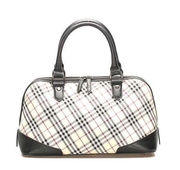 バーバリー ノバチェック ベージュ ブラック キャンバス レザー ハンドバッグ レディース BURBERRY 中古