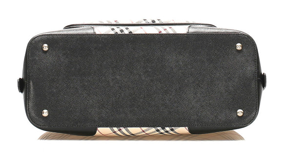 バーバリー ノバチェック ベージュ ブラック キャンバス レザー ハンドバッグ レディース BURBERRY 中古