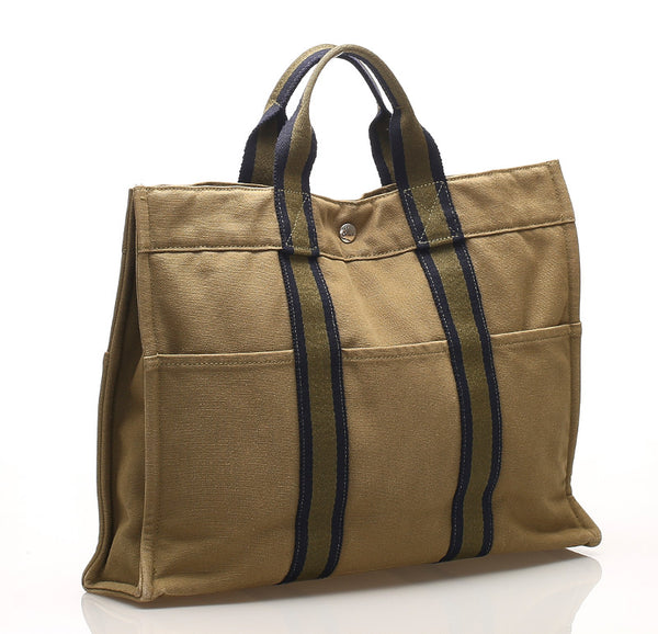 エルメス エールライン カーキ キャンバス トートバッグ レディース HERMES 中古