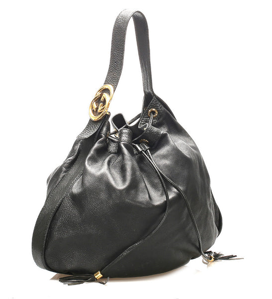 グッチ ソーホー 223951 ブラック レザー ショルダーバッグ レディース GUCCI 中古