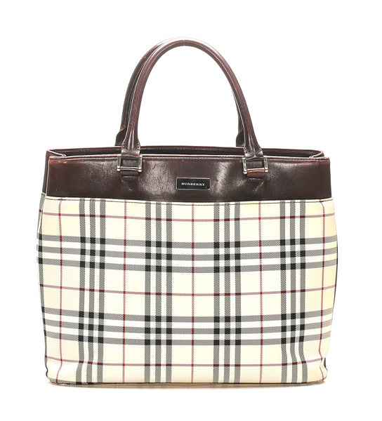 バーバリー ノバチェック ブラウン 茶 キャンバス レザー トートバッグ レディース BURBERRY 中古