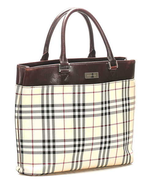 バーバリー ノバチェック ブラウン 茶 キャンバス レザー トートバッグ レディース BURBERRY 中古