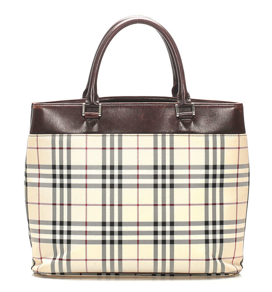 バーバリー ノバチェック ブラウン 茶 キャンバス レザー トートバッグ レディース BURBERRY 中古