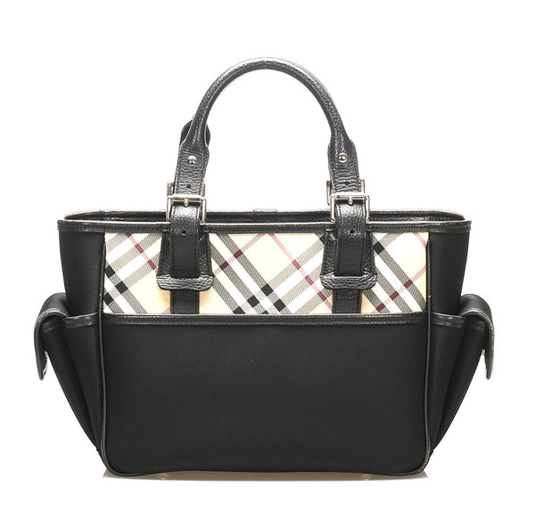 バーバリー ノバチェック ブラック ベージュ キャンバス レザー ハンドバッグ レディース BURBERRY 中古