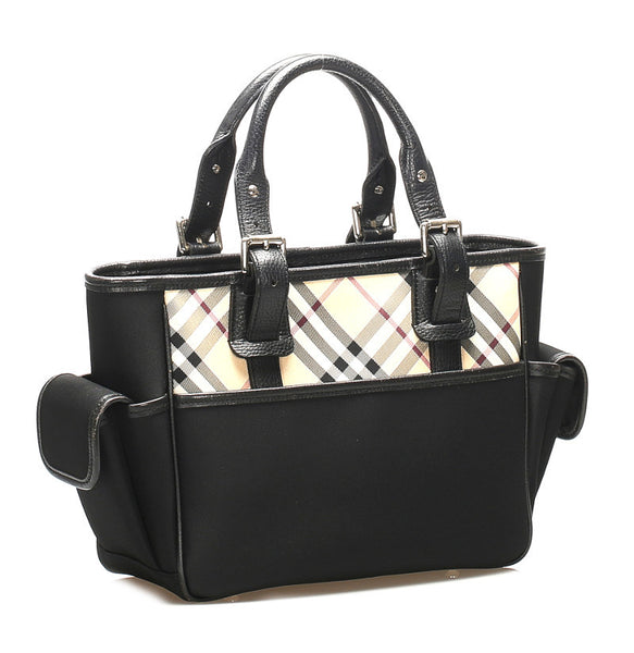 バーバリー ノバチェック ブラック ベージュ キャンバス レザー ハンドバッグ レディース BURBERRY 中古