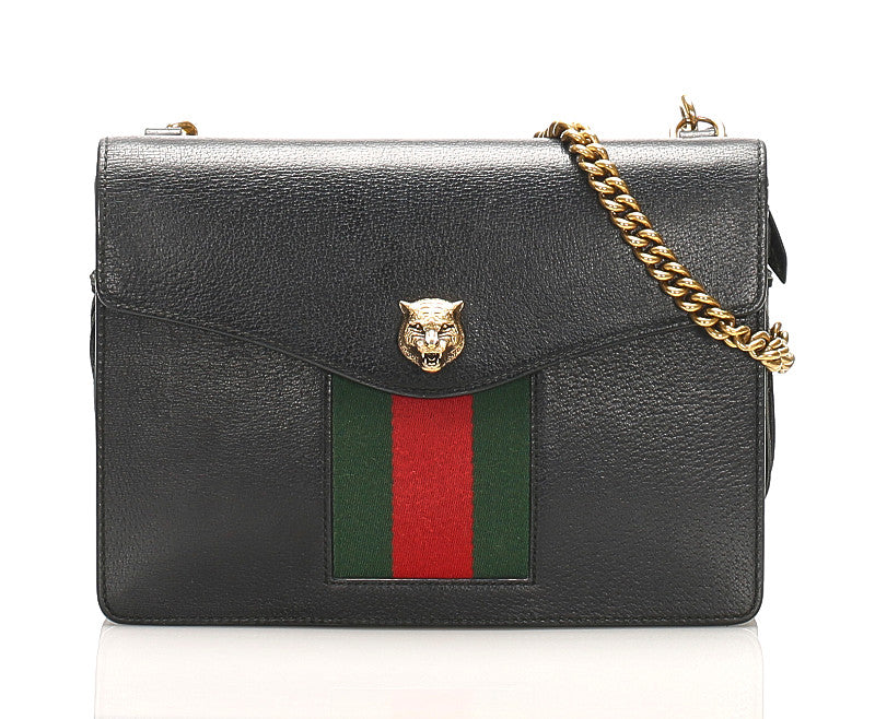 グッチ シェリーライン 431283  ブラック 黒 レザー ショルダーバッグ レディース GUCCI 中古