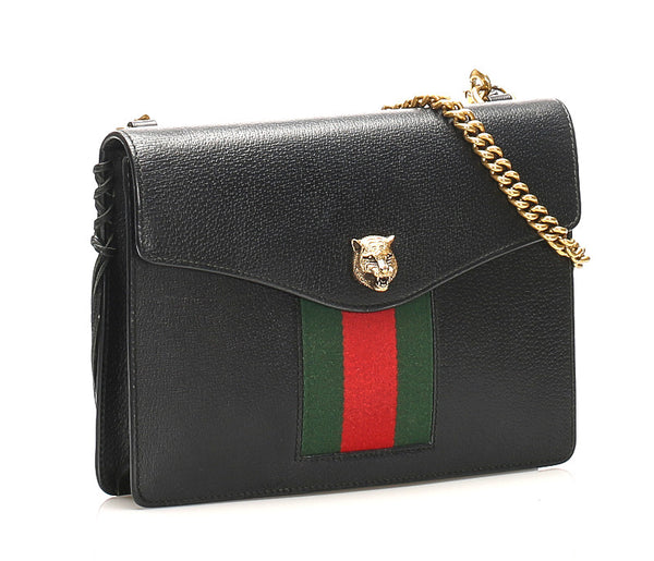 グッチ シェリーライン 431283  ブラック 黒 レザー ショルダーバッグ レディース GUCCI 中古