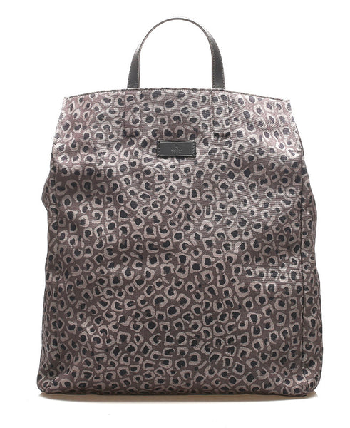 グッチ レオパード 341739 ブラック グレー キャンバス レザー トートバッグ ユニセックス GUCCI 中古