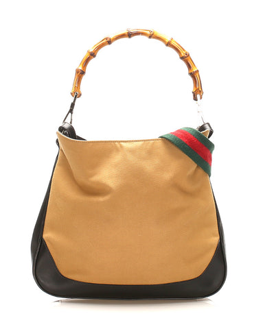 グッチ シェリー バンブー 001 4095 カーキ ブラウン キャンバス レザー ハンドバッグ ショルダーバッグ 2WAY レディース GUCCI 中古