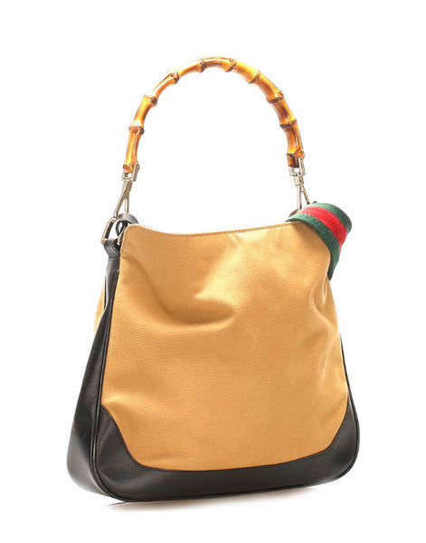 グッチ シェリー バンブー 001 4095 カーキ ブラウン キャンバス レザー ハンドバッグ ショルダーバッグ 2WAY レディース GUCCI 中古