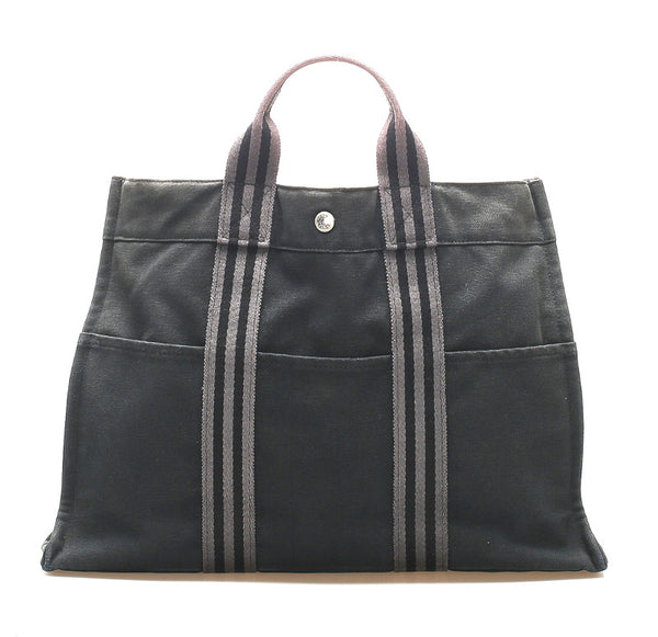 エルメス エールライン ブラック グレー キャンバス トートバッグ ユニセックス HERMES 中古