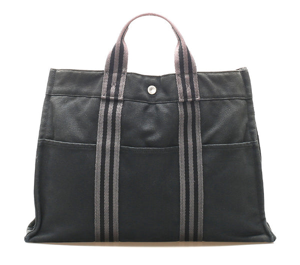 エルメス エールライン ブラック グレー キャンバス トートバッグ ユニセックス HERMES 中古