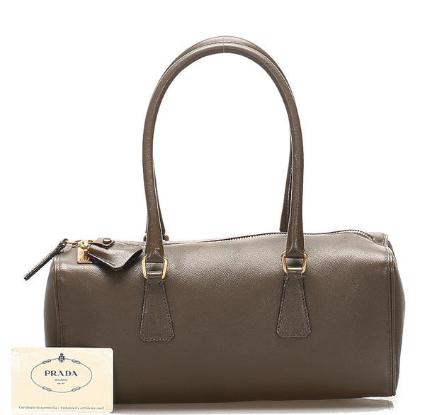 プラダ BR0488 カーキ レザー ボストンバッグ レディース PRADA 中古