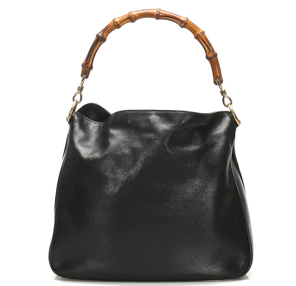 グッチ バンブー 001・3444 ブラック レザー ハンドバッグ レディース GUCCI 中古