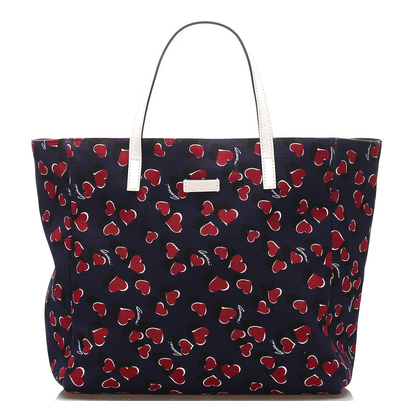 グッチ ハート 282489 ネイビー ホワイト キャンバス レザー トートバッグ レディース GUCCI 中古