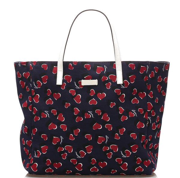 グッチ ハート 282489 ネイビー ホワイト キャンバス レザー トートバッグ レディース GUCCI 中古