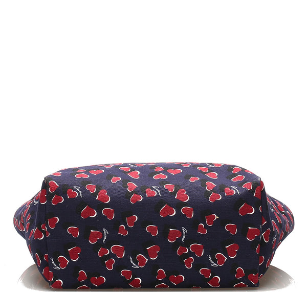 グッチ ハート 282489 ネイビー ホワイト キャンバス レザー トートバッグ レディース GUCCI 中古