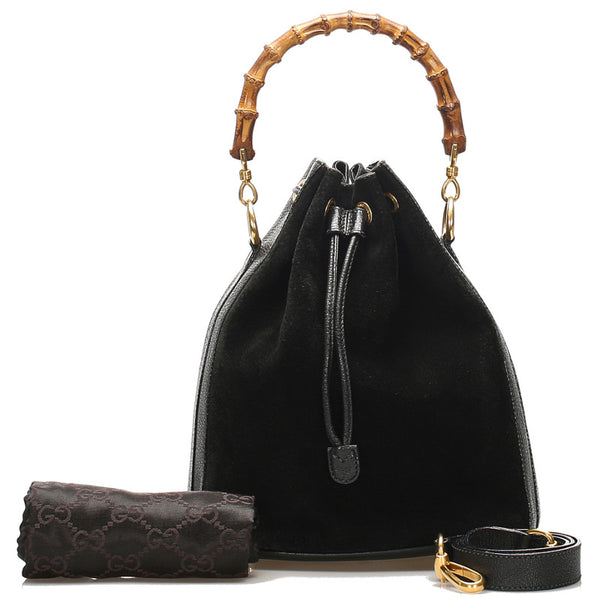 グッチ バンブー 001 2040 657 ブラック 黒 レザー スウェード ショルダーバッグ レディース GUCCI 中古