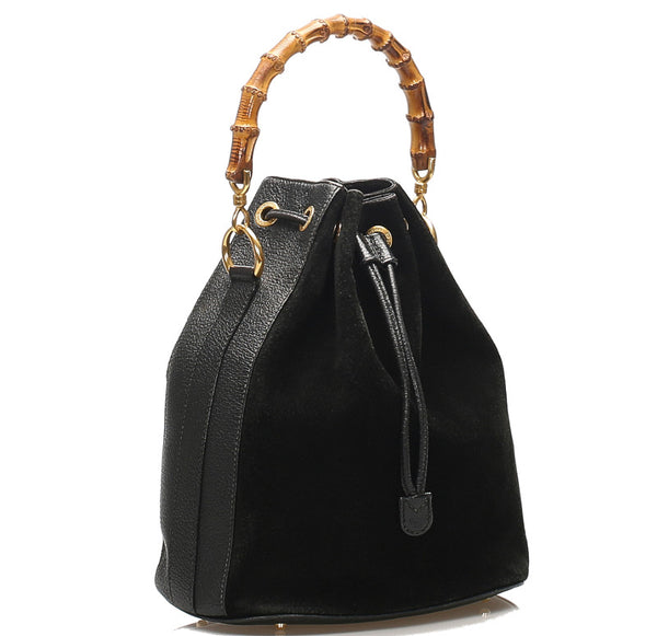 グッチ バンブー 001 2040 657 ブラック 黒 レザー スウェード ショルダーバッグ レディース GUCCI 中古