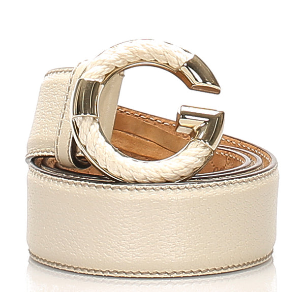 グッチ マイクロGG 170865 1766 85 34 ホワイト レザー スウェード ベルト ユニセックス GUCCI 中古