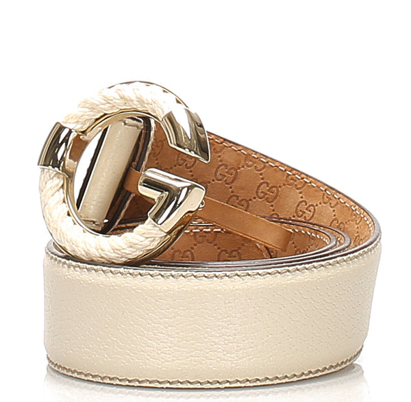グッチ マイクロGG 170865 1766 85 34 ホワイト レザー スウェード ベルト ユニセックス GUCCI 中古