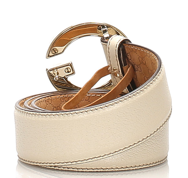 グッチ マイクロGG 170865 1766 85 34 ホワイト レザー スウェード ベルト ユニセックス GUCCI 中古