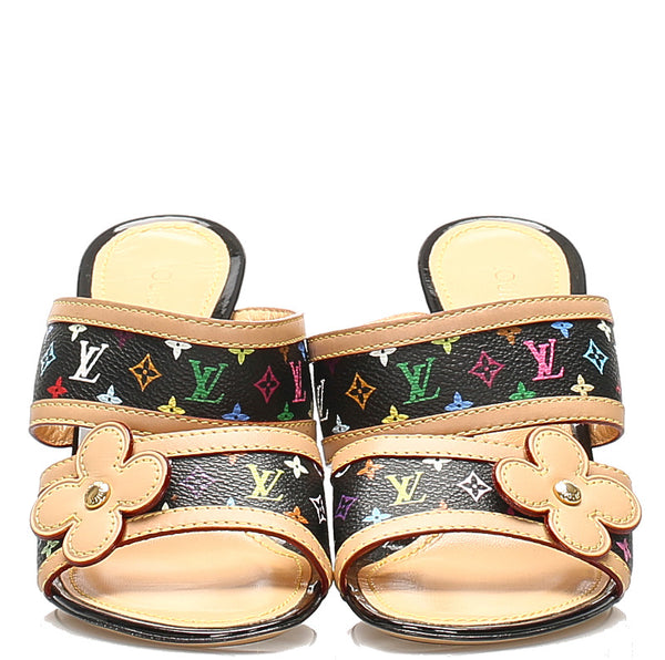 ルイ ヴィトン マルチ モノグラム ブラック ブラウン PVC レザー サンダル レディース LOUIS VUITTON 中古