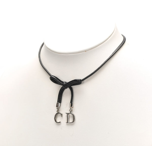 ディオール ブラック シルバー レザー メタル チョーカー レディース Dior 中古