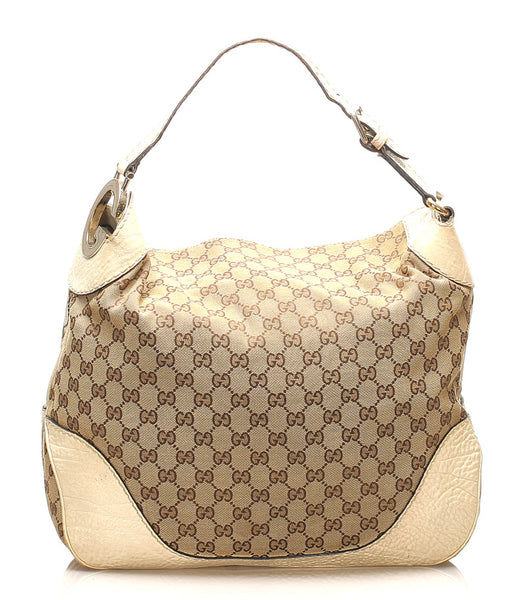 グッチ GGキャンバス 203506 ベージュ アイボリー キャンバス レザー ハンドバッグ レディース GUCCI 中古