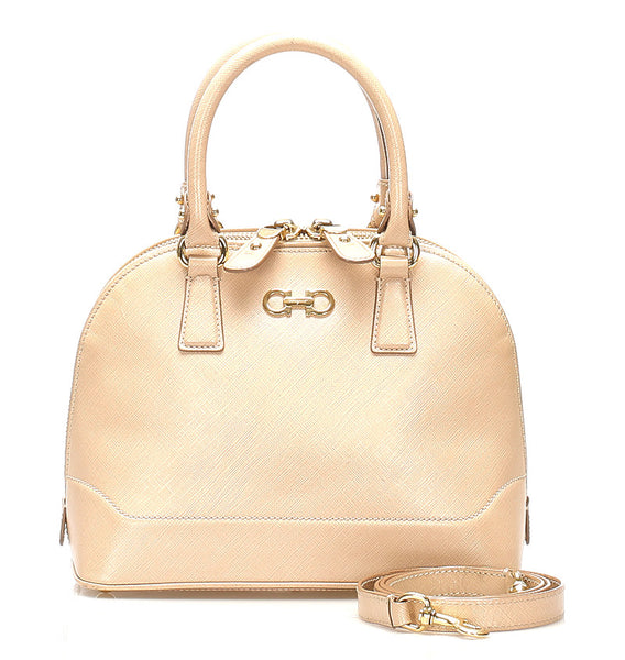 サルヴァトーレフェラガモ ガンチーニ GG-21 E703 ベージュ レザー ハンドバッグ ショルダーバッグ 2WAY レディース Salvatore Ferragamo 【中古】