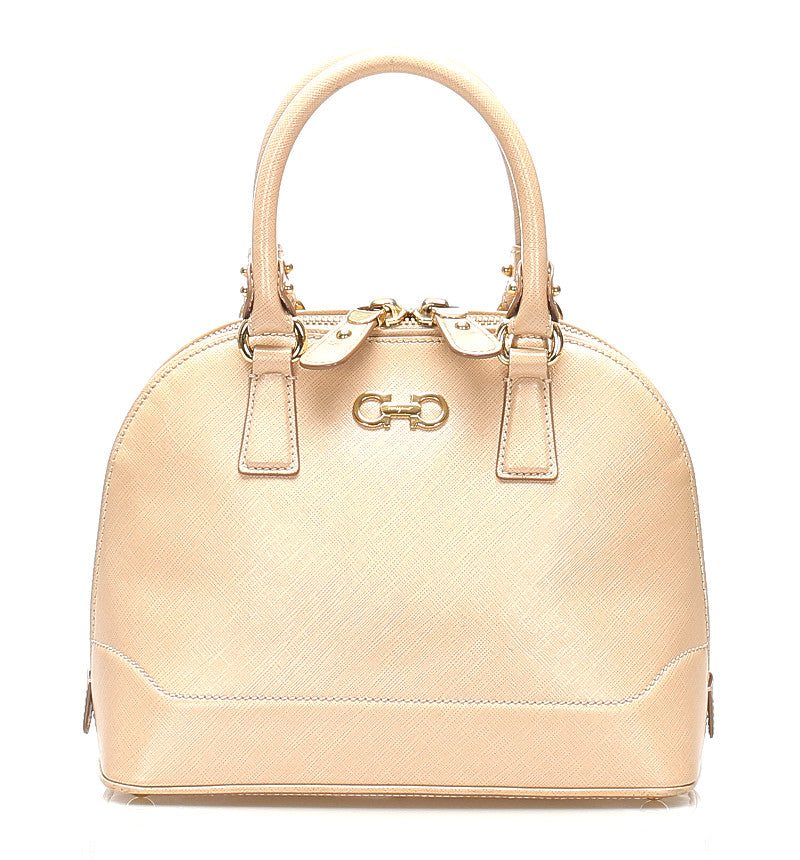 サルヴァトーレフェラガモ ガンチーニ GG-21 E703 ベージュ レザー ハンドバッグ ショルダーバッグ 2WAY レディース Salvatore Ferragamo 【中古】