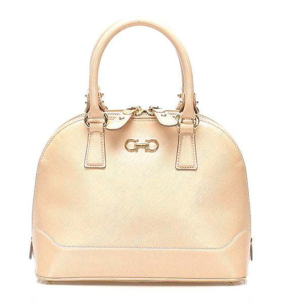 サルヴァトーレフェラガモ ガンチーニ GG-21 E703 ベージュ レザー ハンドバッグ ショルダーバッグ 2WAY レディース Salvatore Ferragamo 【中古】