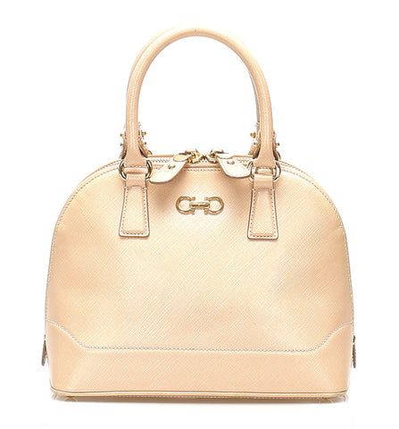 サルヴァトーレフェラガモ ガンチーニ GG-21 E703 ベージュ レザー ハンドバッグ ショルダーバッグ 2WAY レディース Salvatore Ferragamo 【中古】