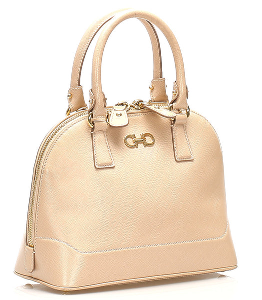 サルヴァトーレフェラガモ ガンチーニ GG-21 E703 ベージュ レザー ハンドバッグ ショルダーバッグ 2WAY レディース Salvatore Ferragamo 【中古】