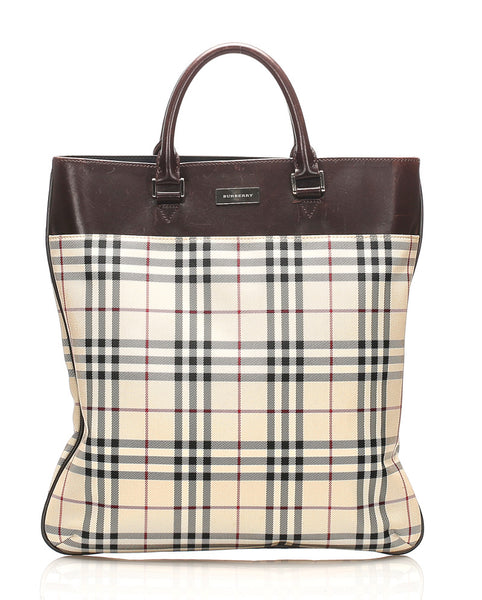 バーバリー ノバチェック ベージュ キャンバス レザー トートバッグ レディース BURBERRY 中古