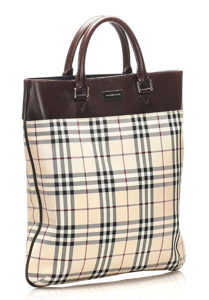 バーバリー ノバチェック ベージュ キャンバス レザー トートバッグ レディース BURBERRY 中古