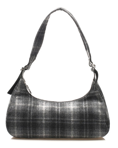 サルヴァトーレフェラガモ チェック D21 9667 グレー ウール レザー 肩掛け ショルダーバッグ レディース Salvatore Ferragamo 中古