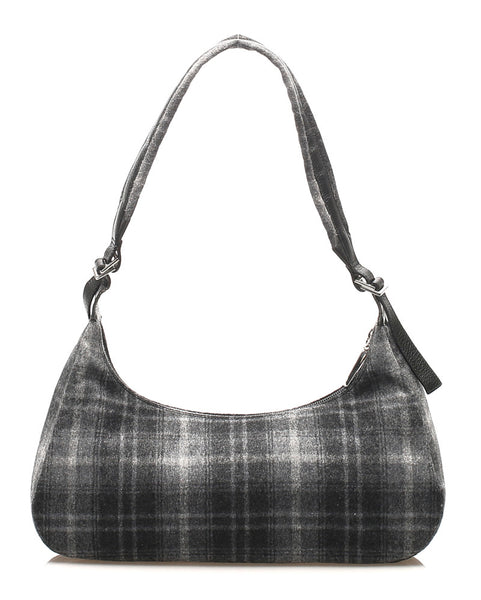 サルヴァトーレフェラガモ チェック D21 9667 グレー ウール レザー 肩掛け ショルダーバッグ レディース Salvatore Ferragamo 中古