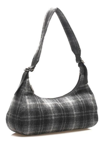 サルヴァトーレフェラガモ チェック D21 9667 グレー ウール レザー 肩掛け ショルダーバッグ レディース Salvatore Ferragamo 中古