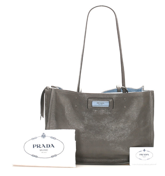 プラダ エティケット 1BG122 グレー レザー トートバッグ レディース PRADA 中古